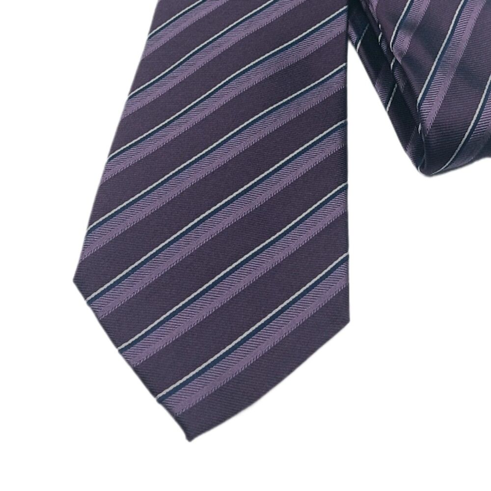 Marc Anthony Silk Tie Mens 59” Plum Gray Twill Feather Stripe Classic NWT